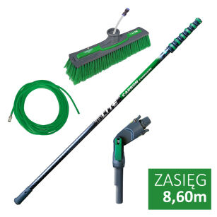 UNGER Kij teleskopowy nLite Carbon Composite 8,6m kompletny z adapterem 15cm, wężem 25m i szczotką 28cm